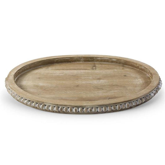 Oval Wooden Tray W/Bead Trim - 21" x 15.75"