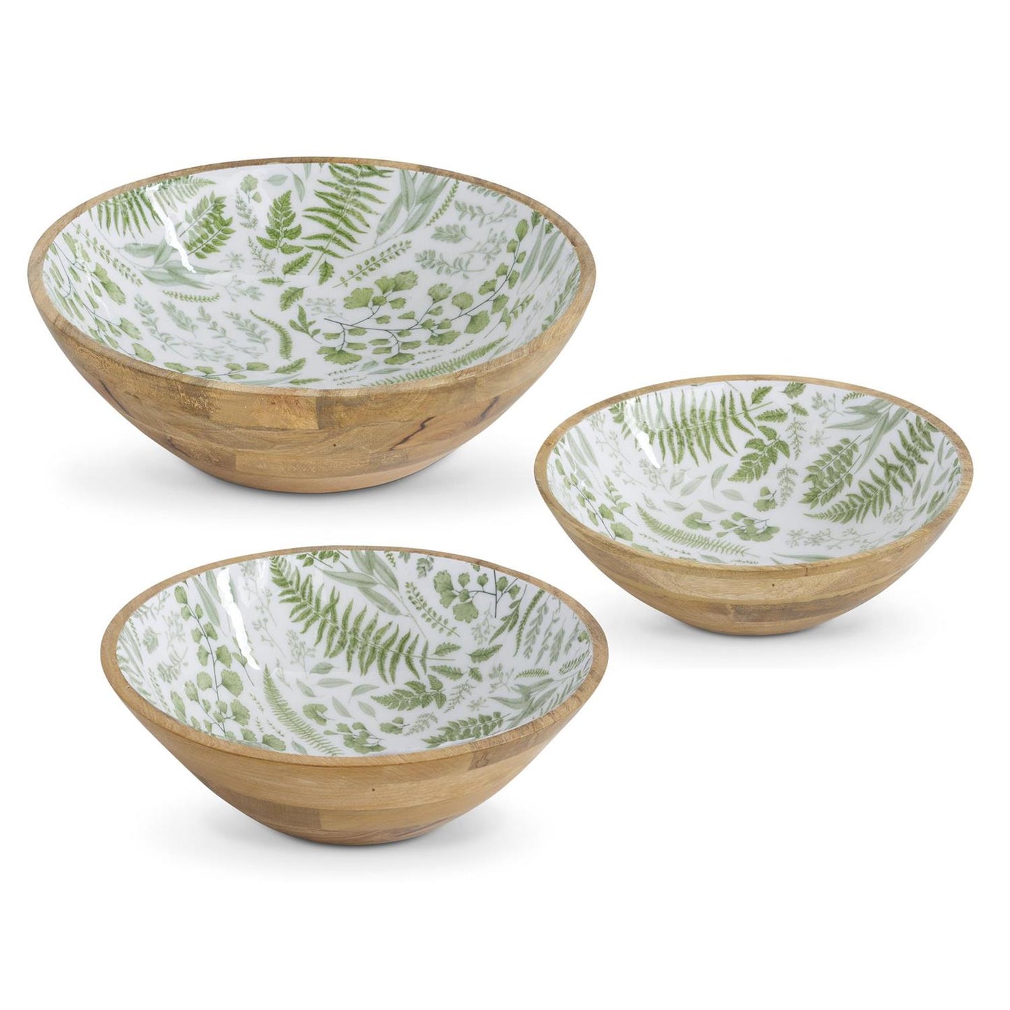 Fern Enameled Mango Wood Bowl - 15.25" Dia