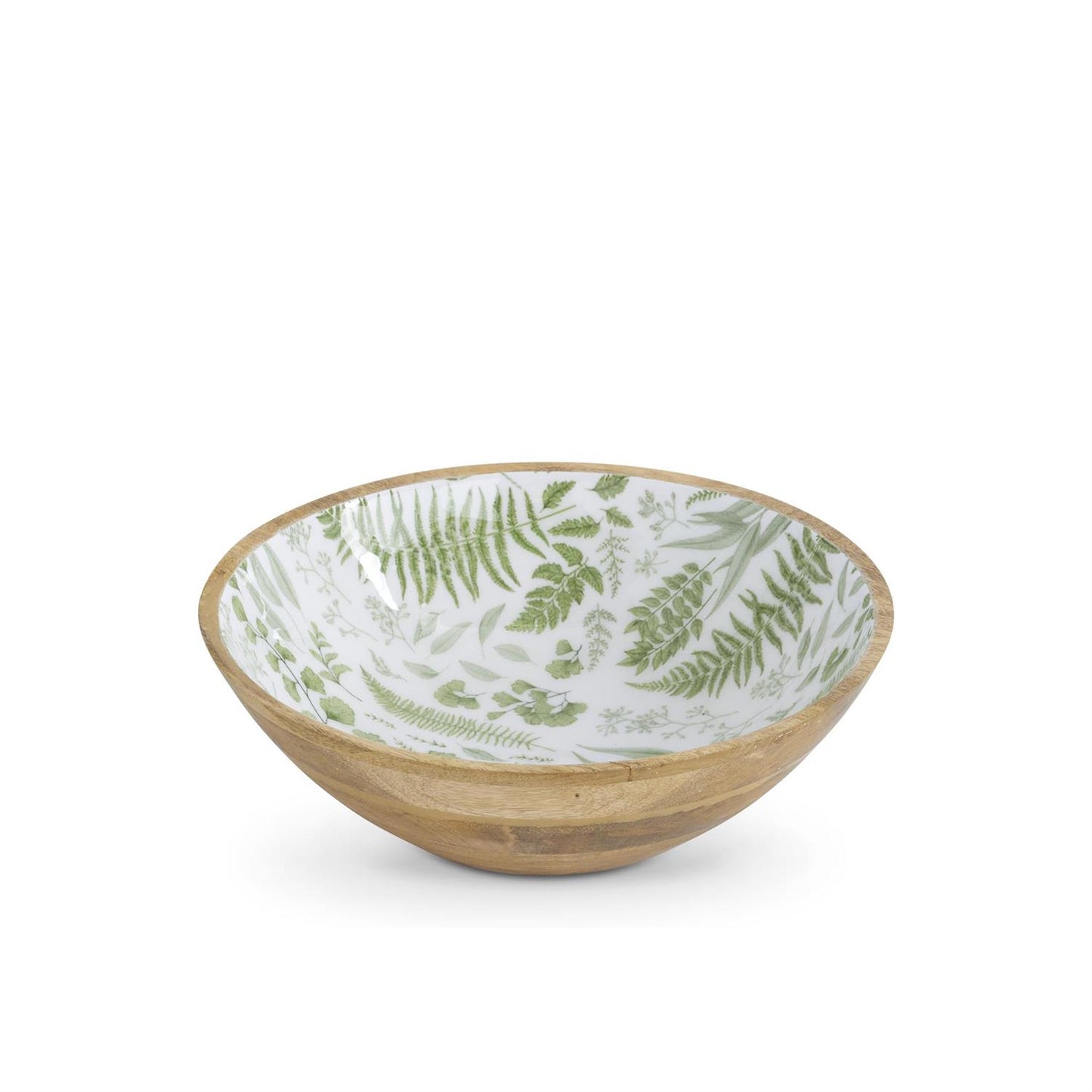 Fern Enameled Mango Wood Bowl - 11.75" Dia