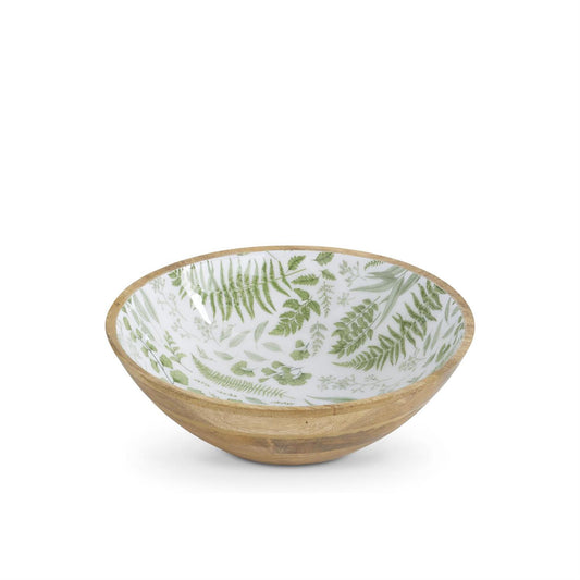 Fern Enameled Mango Wood Bowl - 11.75" Dia