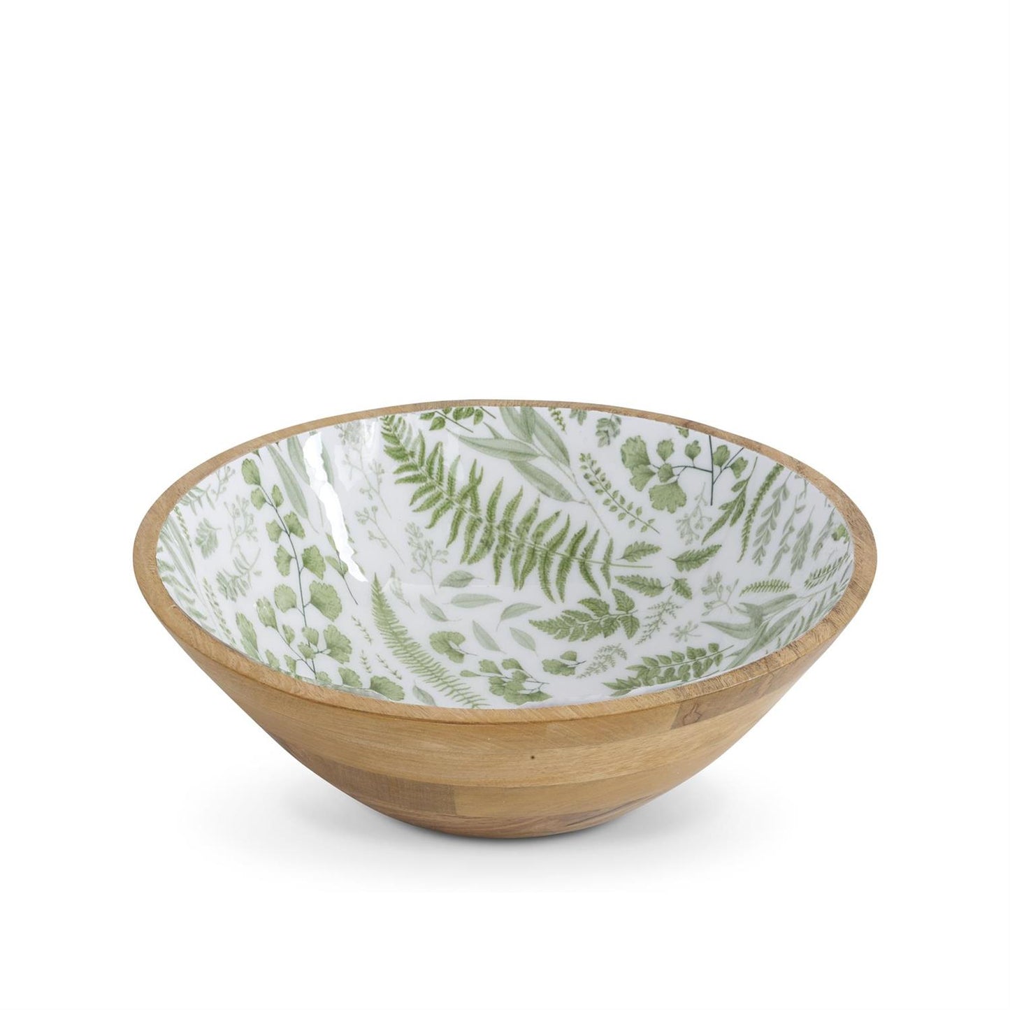 Fern Enameled Mango Wood Bowl - 13.5" Dia