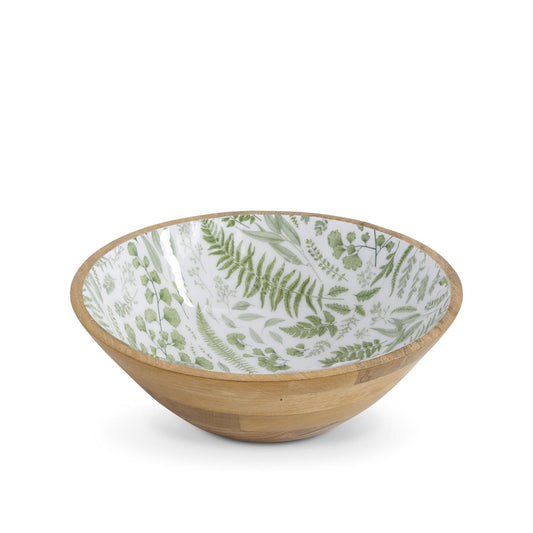 Fern Enameled Mango Wood Bowl - 13.5" Dia