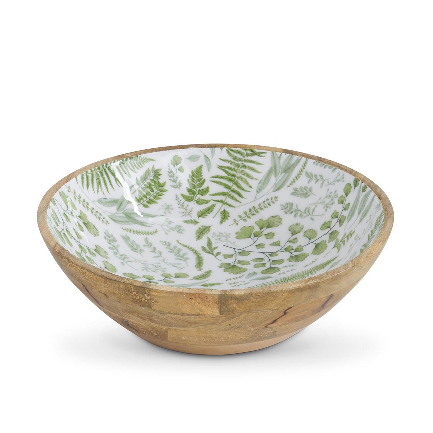 Fern Enameled Mango Wood Bowl - 15.25" Dia