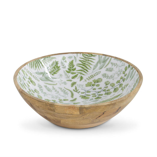 Fern Enameled Mango Wood Bowl - 15.25" Dia