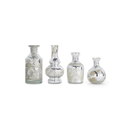 Small Silver Mercury Glass Etched Bud Vases - Assorted Styles