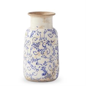Vintage Blue and White Ceramic Vase - 10"