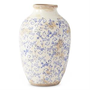 Vintage Blue and White Ceramic Vase - 15"