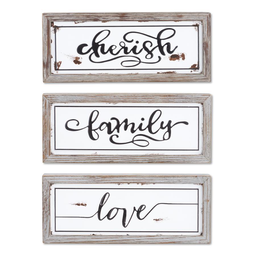 Black and White Enameled Plaques in Wood Frames - 12" Assorted Styles