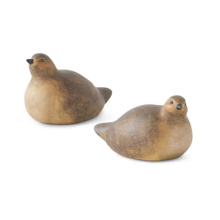 Smooth Natural Brown Resin Quails, 2 Assorted