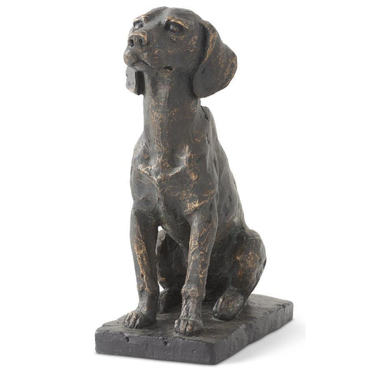 Patina Sitting Dog on Black Base- Resin, 11"