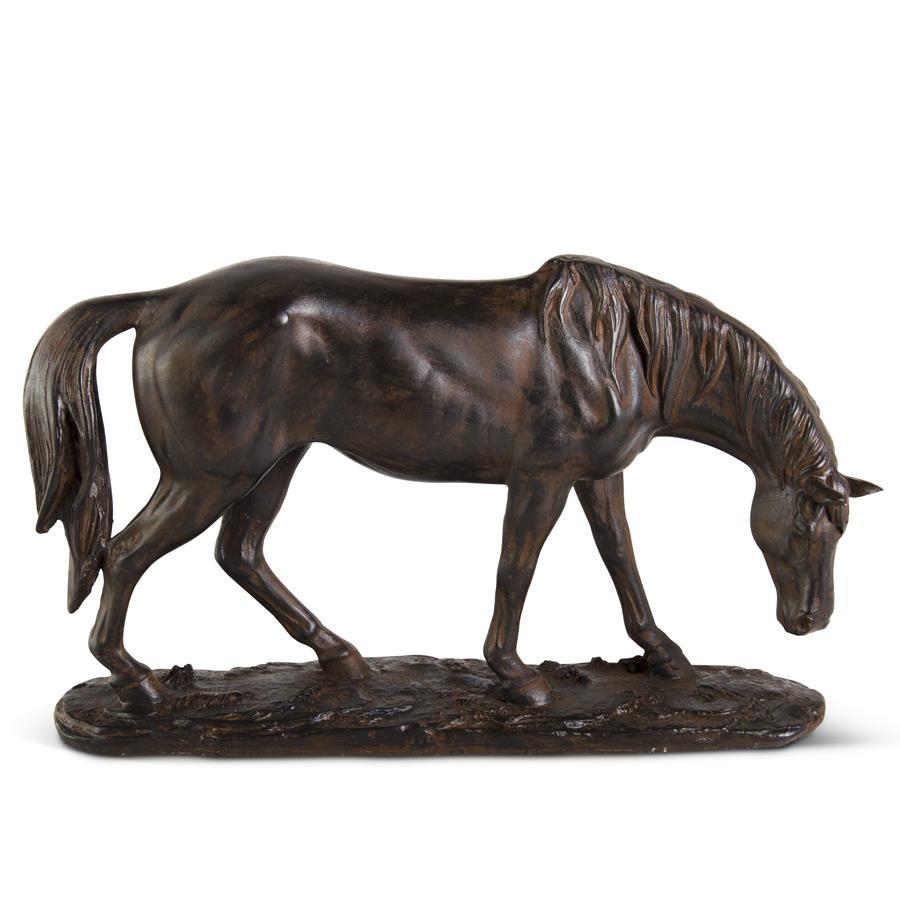 Brown Resin Horse with Bronze Finish and Head Down - 11.25"