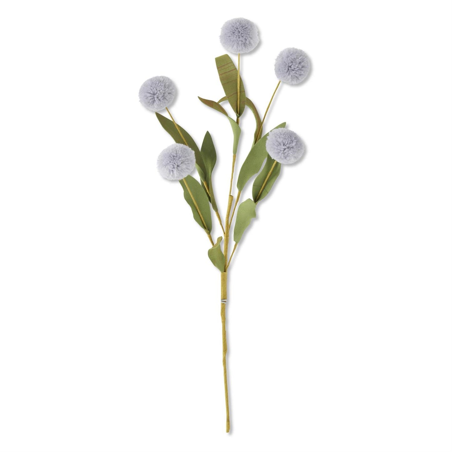 Gray Blue 5 Ball Pompom Pick W/Green Eva Leaves - 13"