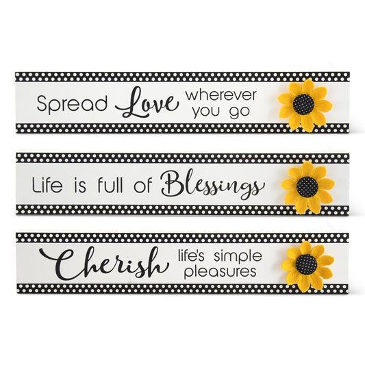 Black and White LOVE, BLESSING, CHERISH Bar Sign with Sunflower