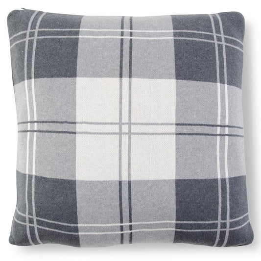 Cotton Knit Gray & Cream Tartan Plaid Pillow - 20"