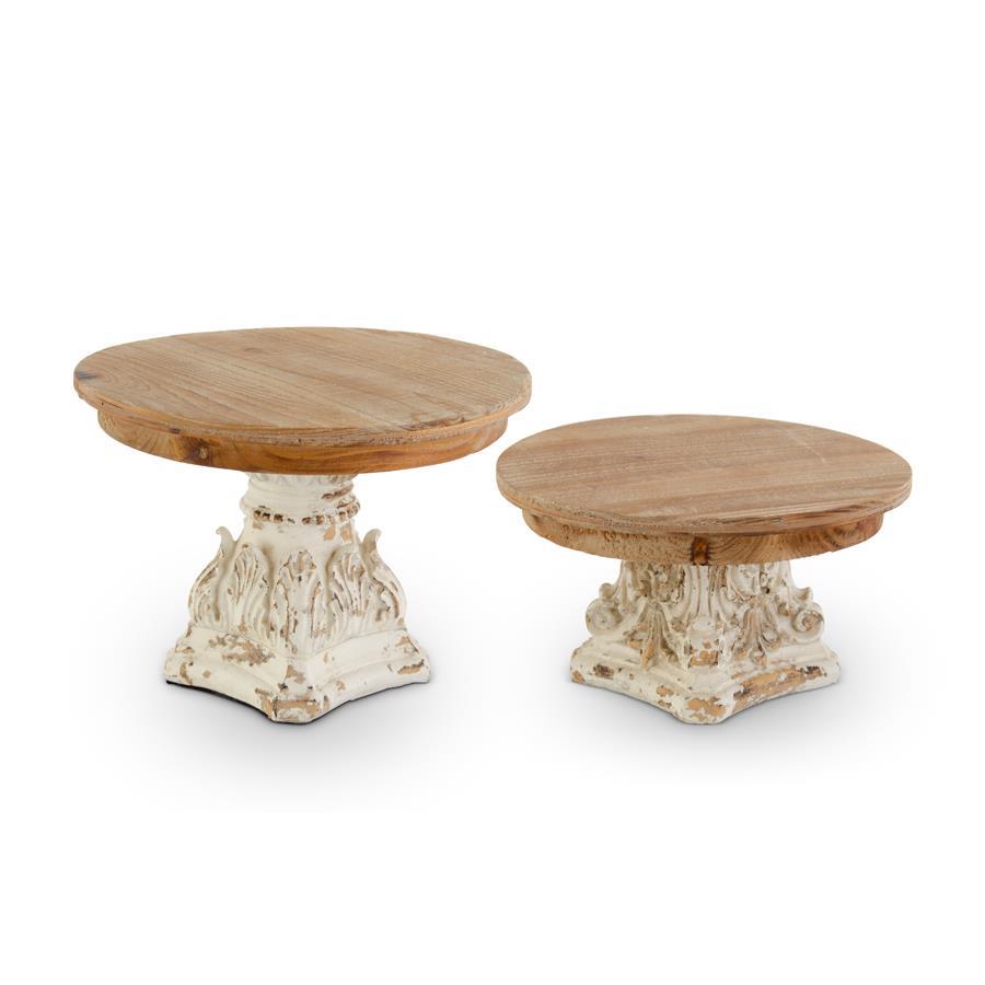 Weathered White Resin Riser W/ Natural Wood Top - 10.75"