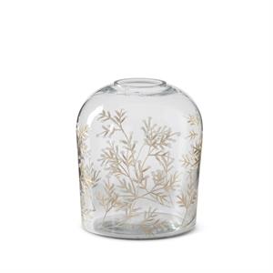 Gold Gilded Floral Etched Clear Glass Vase - 7"