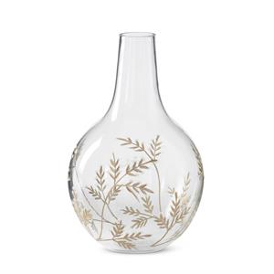 Gold Gilded Floral Etched Clear Glass Vase - 10.25"