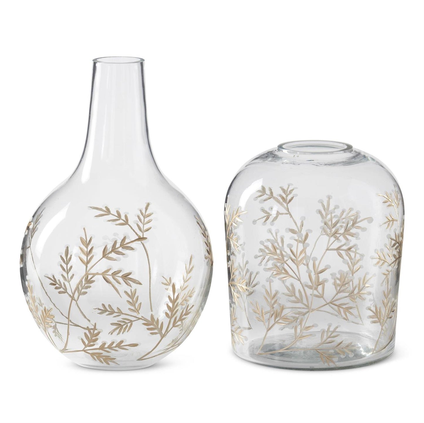 Gold Gilded Floral Etched Clear Glass Vase - 7"