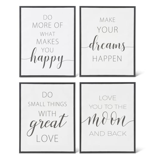 Black & White Canvas Inspirational Signs w/Black Frame - 4 Assorted Styles