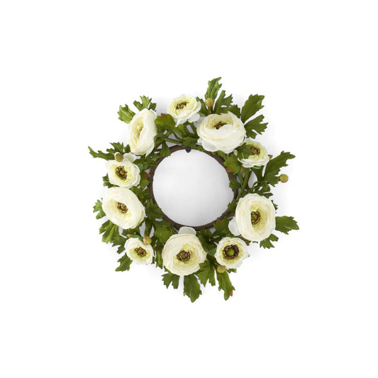 White Ranunculus Candle Ring - 4" Diameter