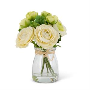 White Ranunculus Premade in Glass Vase with Faux Water - 6.75"