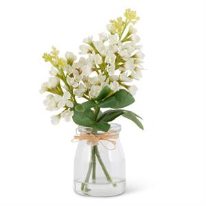 White Lilac Premade in Glass Vase with Faux Water - 9.25"