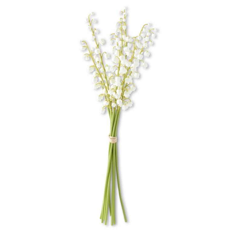 White Real Touch Lily of the Valley Bundle- 9 Stems, 17"
