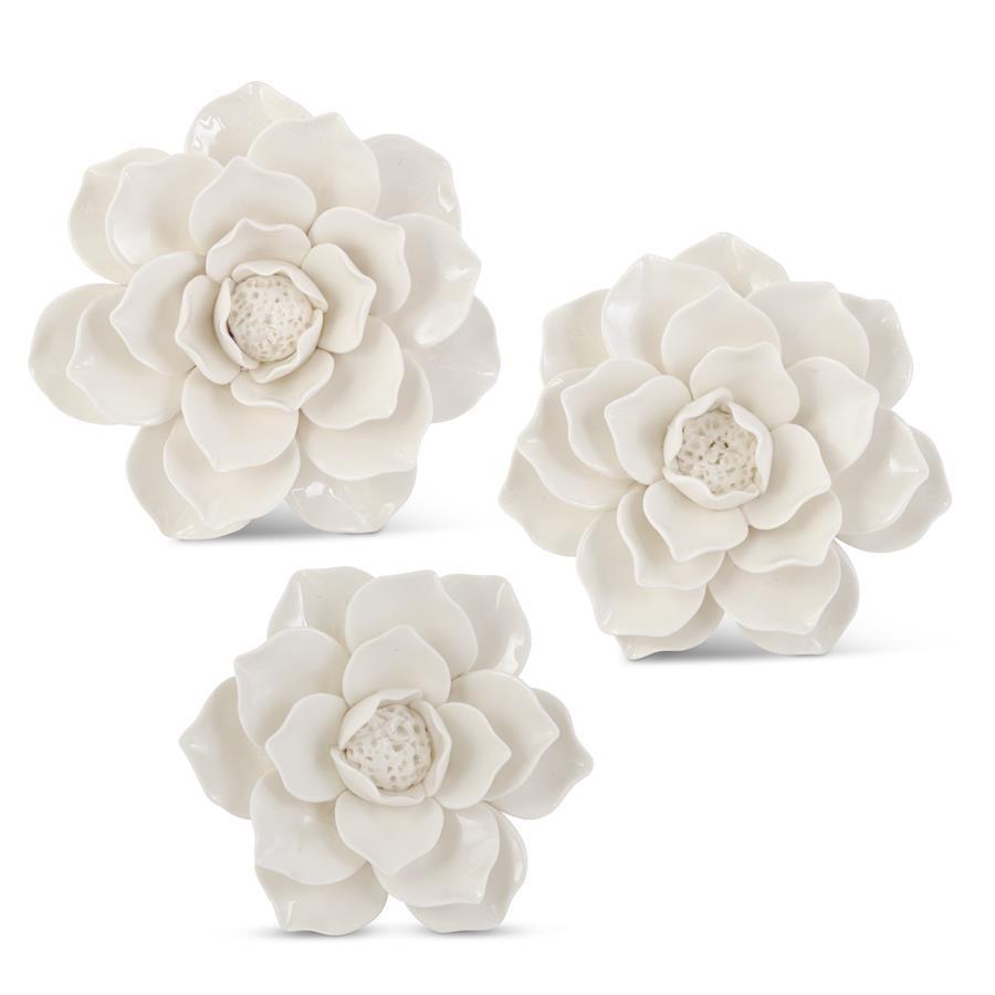 Glossy White Wall Hanging Ceramic Flower - 6"