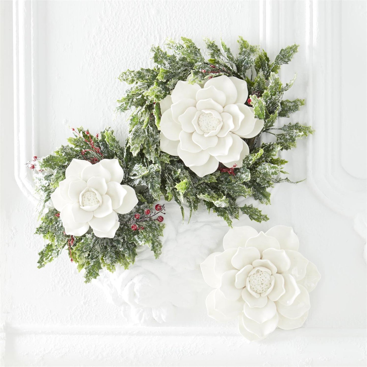 Glossy White Wall Hanging Ceramic Flower - 6"