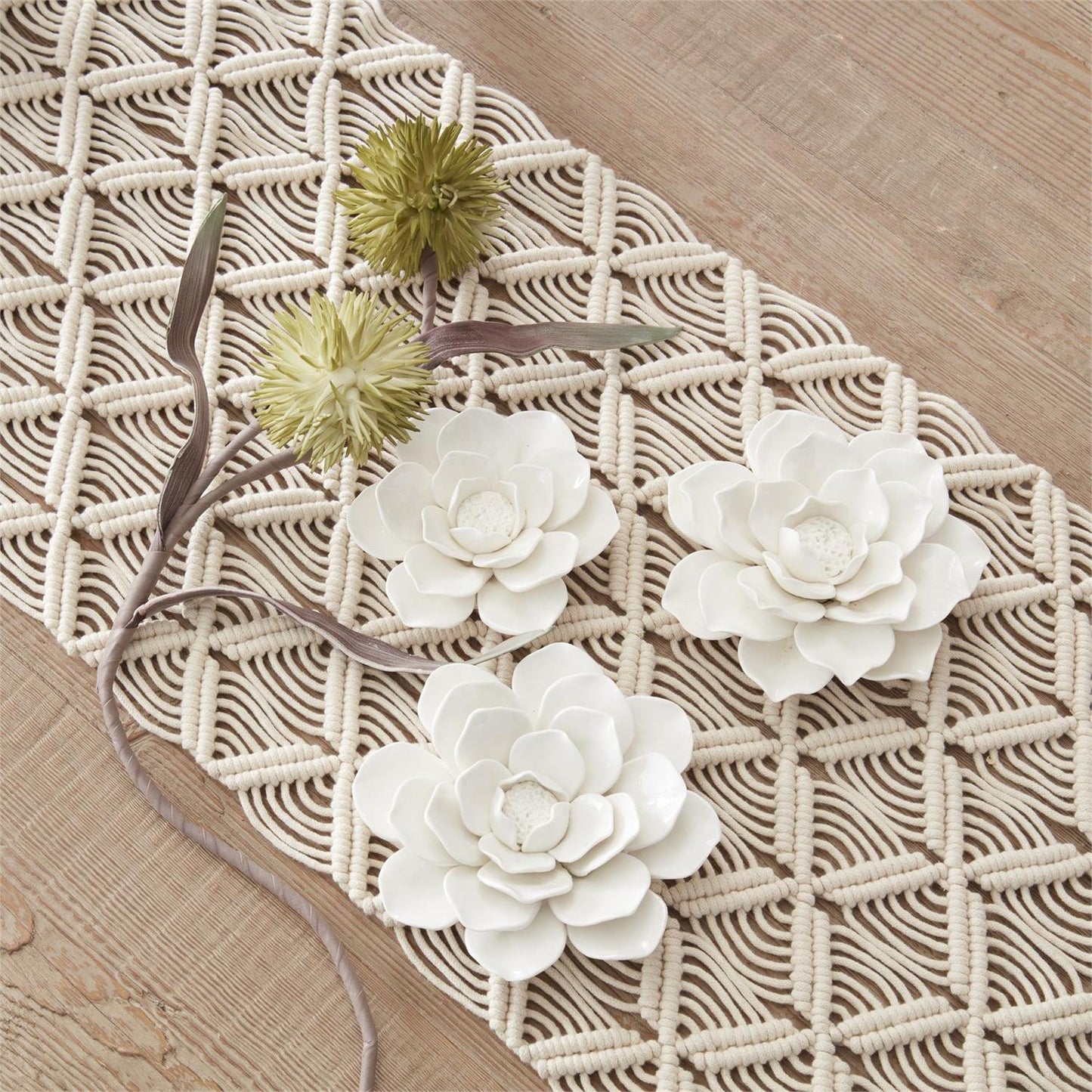 Glossy White Wall Hanging Ceramic Flower - 6"