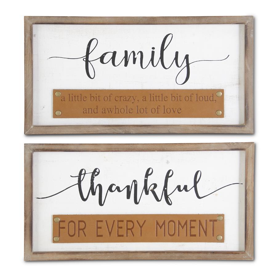 Wood & Leather Framed Wall Signs - 15.75" 2 Styles