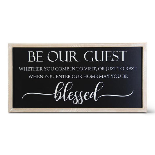 Framed Matte Black With White Script Be Our Guest Sign - 23.5"