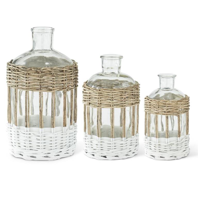 Clear Glass Bottle with Wicker Sleeve - 6.75"