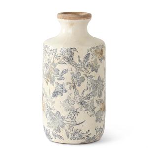 White & Gray Floral Ceramic Vase - 10.5"