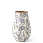 White and Black Floral Ceramic Vase - 8.25"