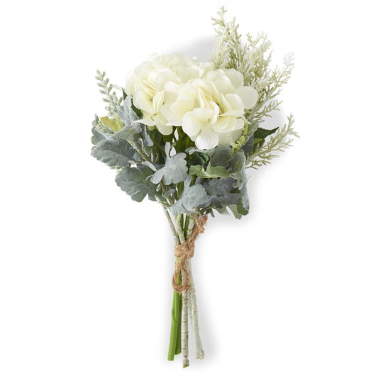 Soft Green Mixed Foliage and White Hydrangea Bundle - 11.5"