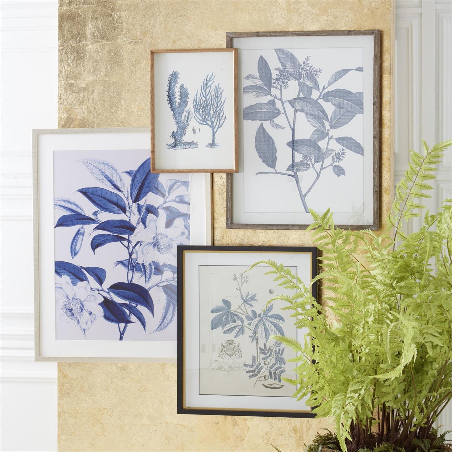 Wood Framed Botanical Prints, Blue and White, 27.75" Assorted