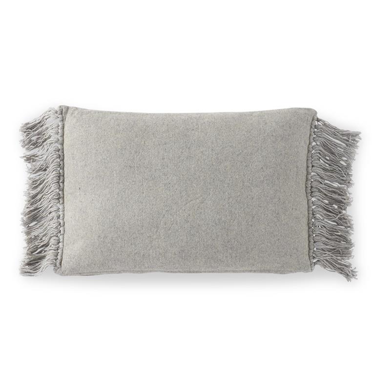 Rectangular Light Gray Wool Pillow w/Fringe - 24"