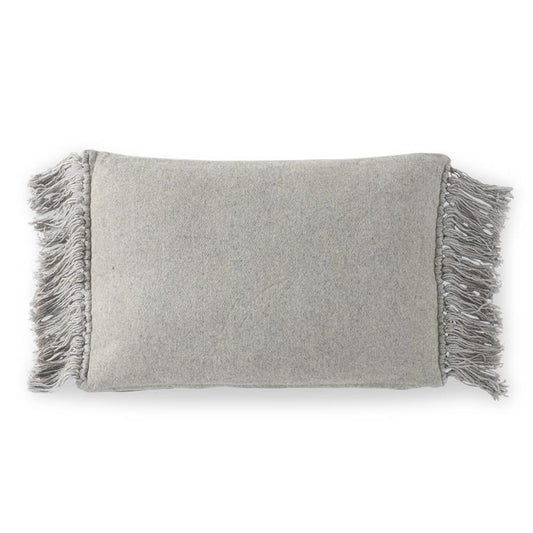 Rectangular Light Gray Wool Pillow w/Fringe - 24"