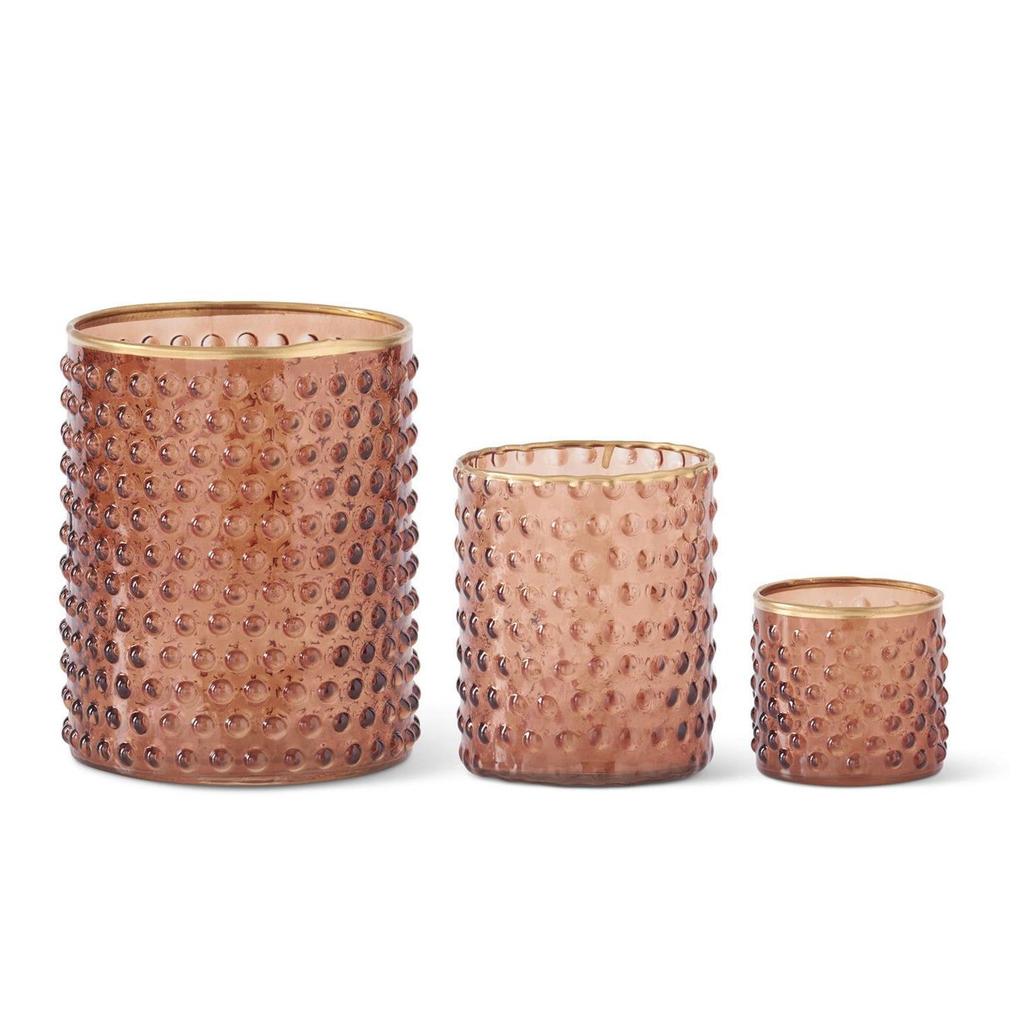 Brown Dot Embossed Glass Container w/Gold Painted Rim - 6.5"