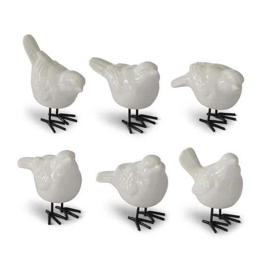 White Porcelain Birds - 6 Assorted Styles, 2.5"