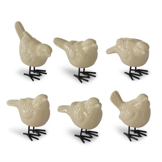 Porcelain Bird 6 Assorted Styles- Yellow, 2.5"