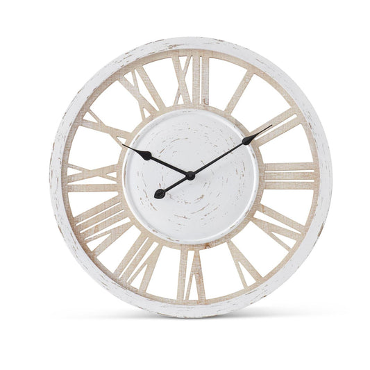 White and Natural Wood Wall Clock - 26.75"