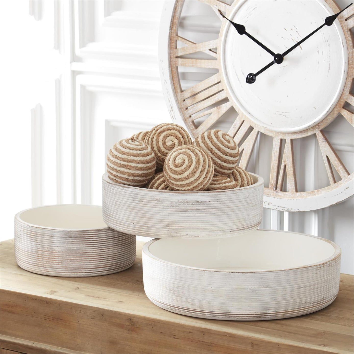 White and Natural Wood Wall Clock - 26.75"