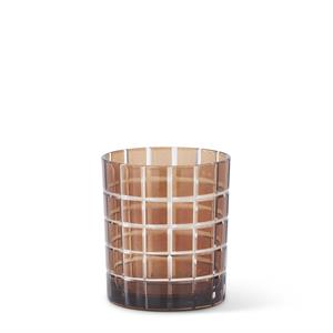 Brown Glass Pane Etched Votive Holder - 4"