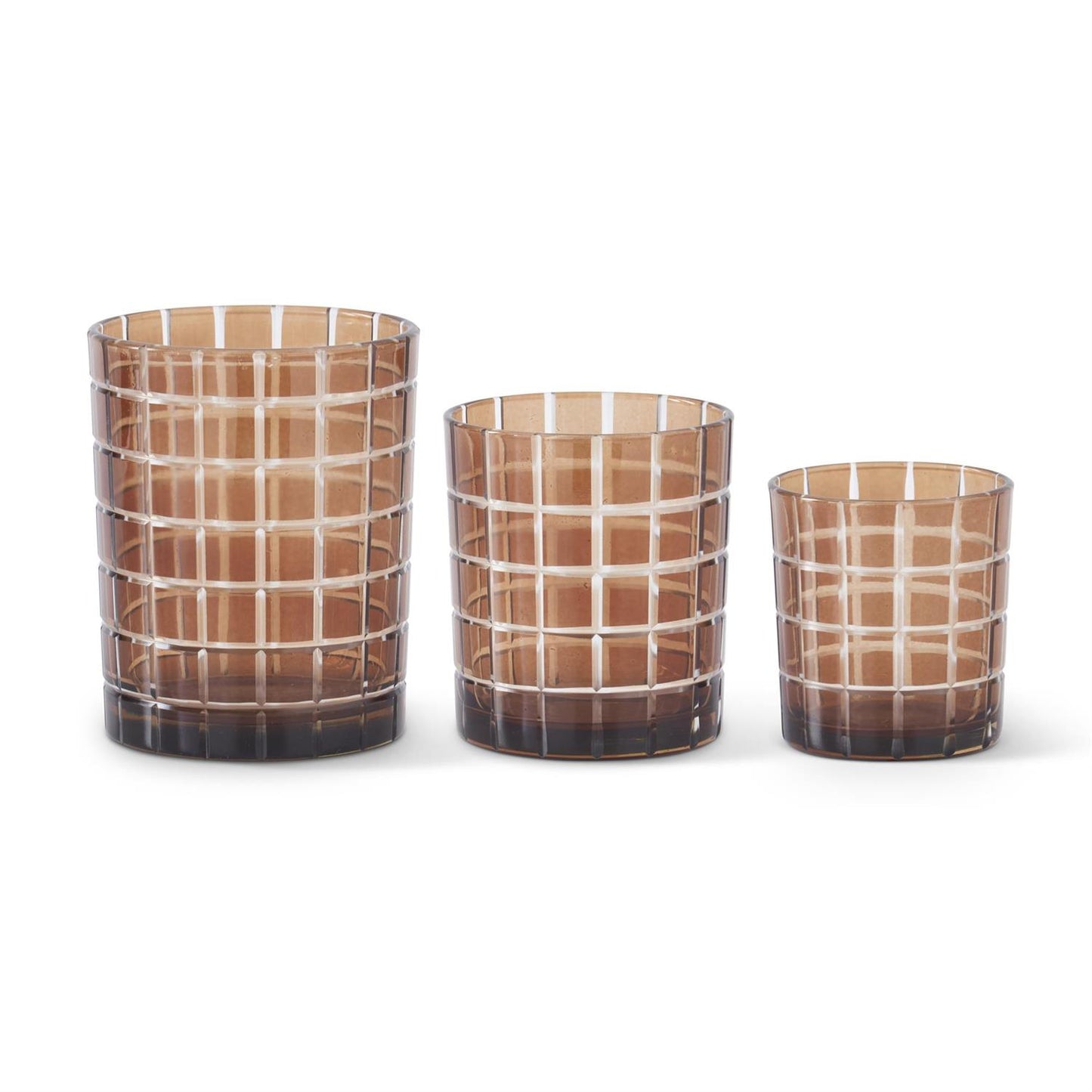 Brown Glass Pane Etched Votive Holder - 4"