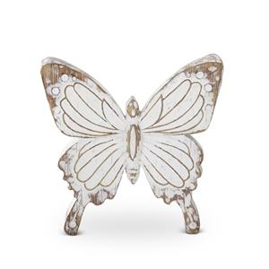 Whitewashed Carved Resin Butterfly - 8"