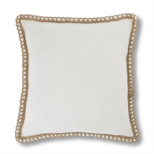 Woven Cream Cotton Pillow W/Loop Stitched Flange Edge - 22"