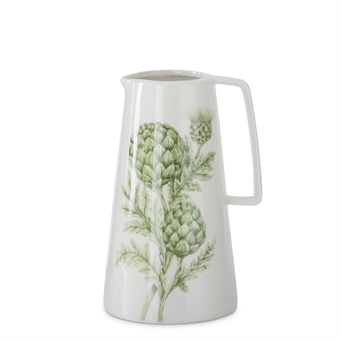 White Dolomite Pitcher w/Green Artichokes - 9"