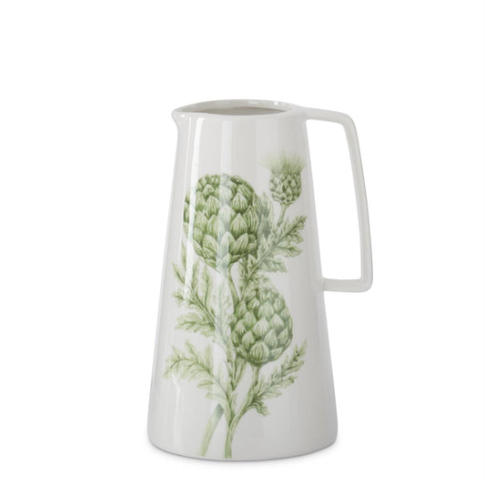 White Dolomite Pitcher with Green Artichokes - 9"